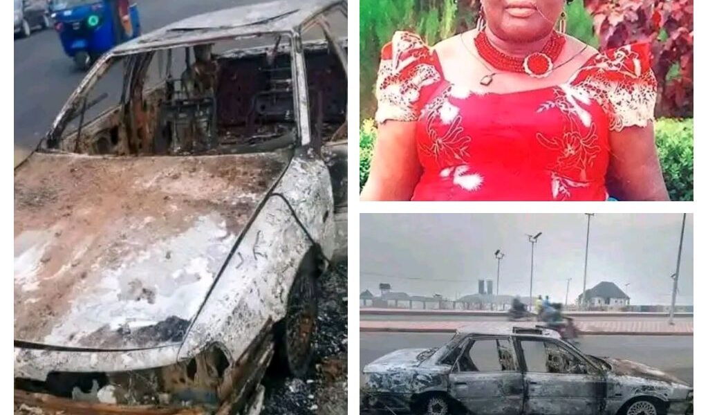 Ebonyi Woman Miraculously Escapes Death as Car Caught Fire and Burnt Completely in Abakaliki