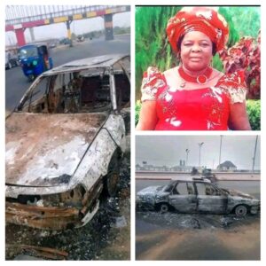 Ebonyi Woman Miraculously Escapes Death as Car Caught Fire and Burnt Completely in Abakaliki