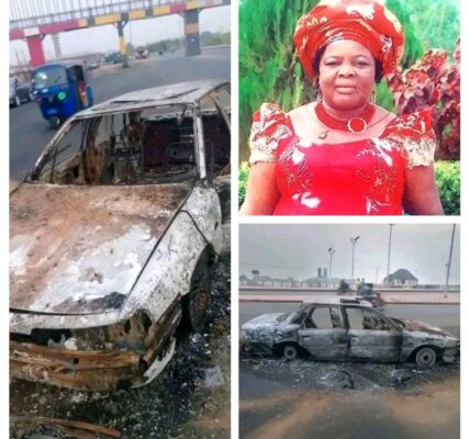 Ebonyi Woman Miraculously Escapes Death as Car Caught Fire and Burnt Completely in Abakaliki