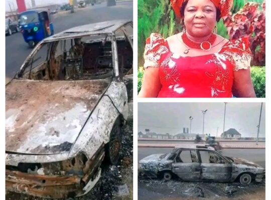 Ebonyi Woman Miraculously Escapes Death as Car Caught Fire and Burnt Completely in Abakaliki