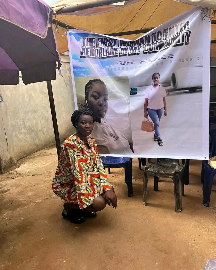 Woman Celebrates Being The First to Enter Aeroplane in Her Community